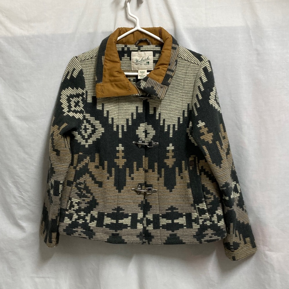 Woolrich Geometric Pattern Jacket in Gray and Tan